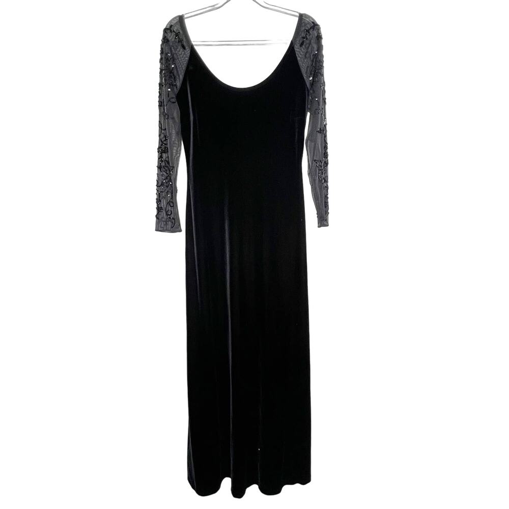 RIMINI by Shaw Vintage Black Velvet Mesh Long Sleeve Sequin Party Dress Women 12